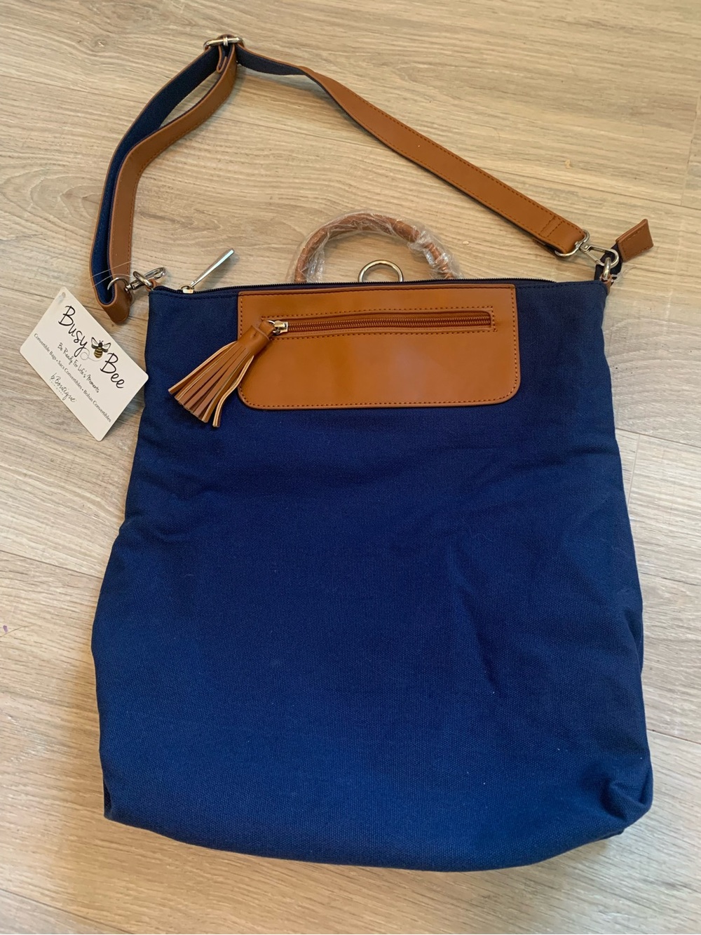 NWT b.Boutique by Evergreen Navy and Tan Canvas Bag